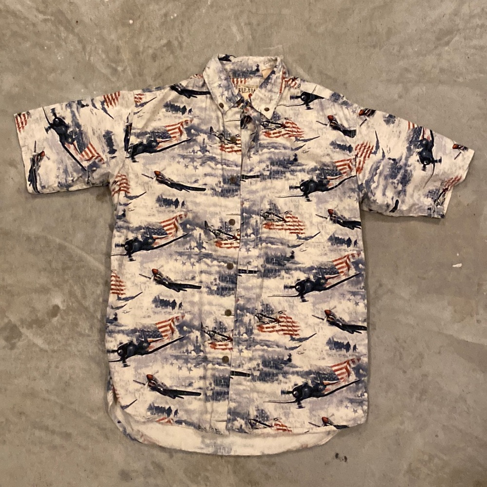 Redhead Brand Co. military plane and American flag shirt